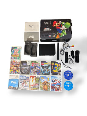Nintendo Wii Console Bundle Black RVL-101 Mario Wii Tested Working 13 Games